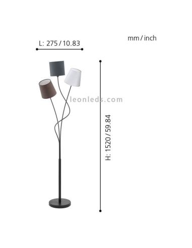 Dimensions du lampadaire tissu et acier Maronda 3xE14
