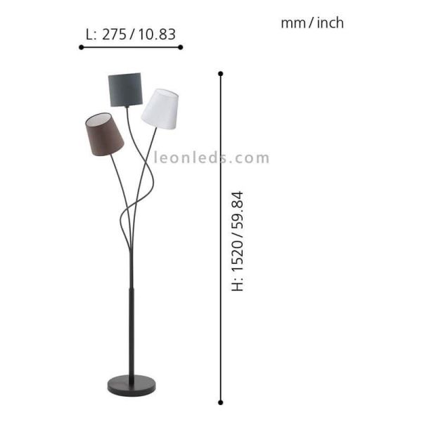 Candeeiro de chão em tecido e aço Maronda dimensões 3xE14