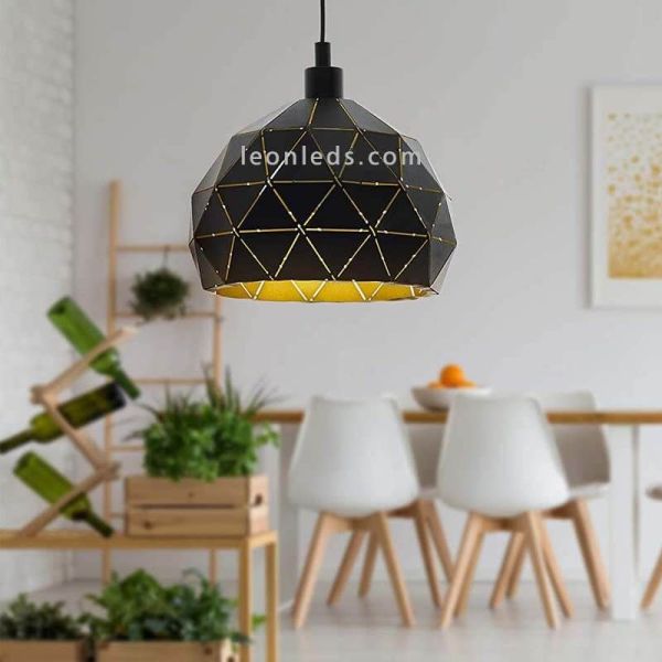 Plafonnier E27 Roccaforte Ø40cm ambiance noir et doré