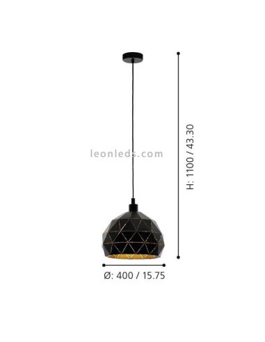 Plafonnier E27 Roccaforte Ø40cm dimensions noir et or