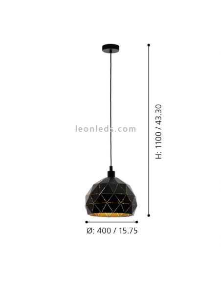 Lámpara de techo E27 Roccaforte  Ø40cm negra y dorada dimensiones