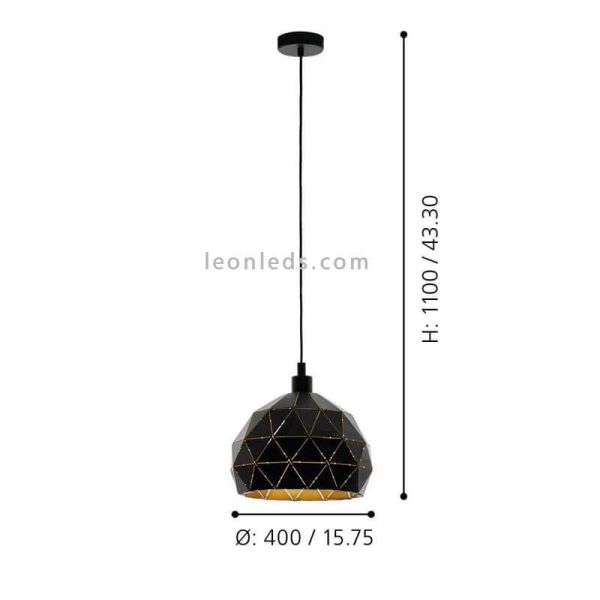 Plafonnier E27 Roccaforte Ø40cm dimensions noir et or