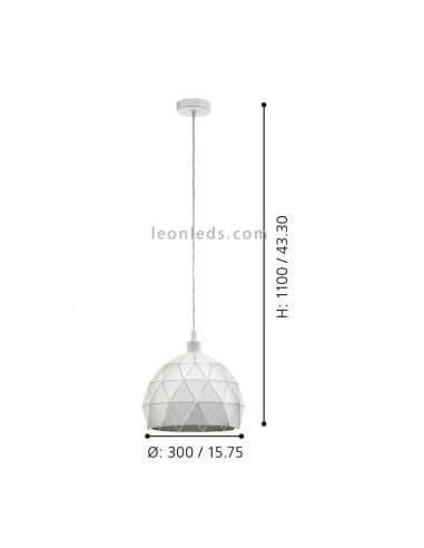 Lámpara colgante Roccaforte blanca mediana 1xE27  Ø30cm dimensiones