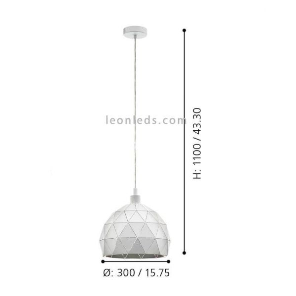 Lámpara colgante Roccaforte blanca mediana 1xE27  Ø30cm dimensiones