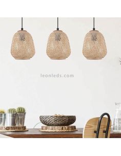 Lámpara colgante Dembleby natural 3 luces de madera 2