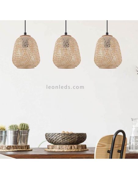 Lámpara colgante Dembleby natural 3 luces de madera Eglo