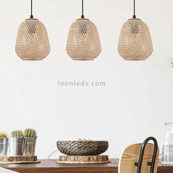 Lámpara colgante Dembleby natural 3 luces de madera Eglo