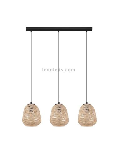 Lámpara colgante Dembleby natural 3 luces de madera