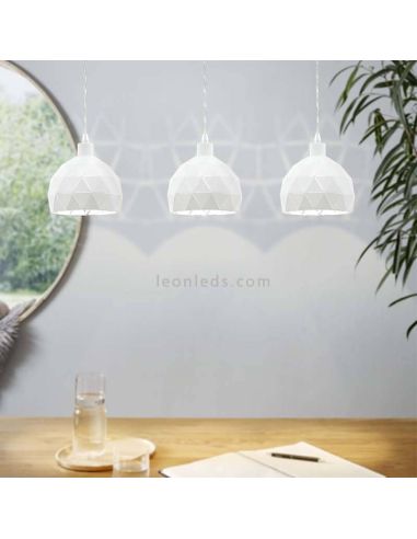 Candeeiro suspenso Roccaforte branco com 3 abajures ambiente