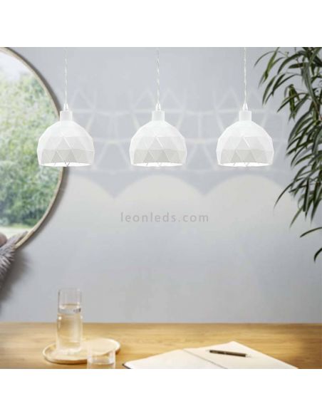 Candeeiro suspenso Roccaforte branco com 3 abajures ambiente