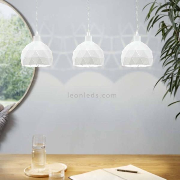 Candeeiro suspenso Roccaforte branco com 3 abajures ambiente