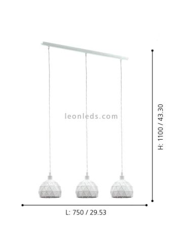 Suspension blanche Roccaforte 3 abat-jour dimensions ambiantes