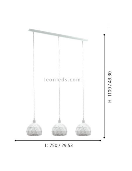 Suspension blanche Roccaforte 3 abat-jour dimensions ambiantes