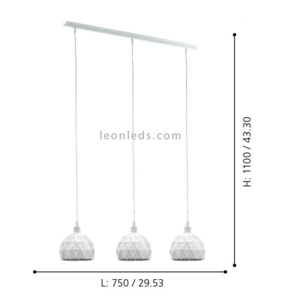 Lámpara colgante Roccaforte blanca 3 pantallas ambiente dimensiones