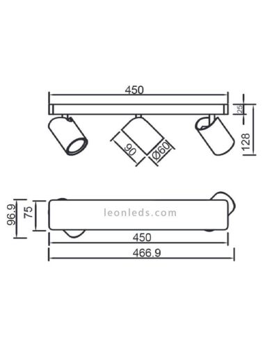 Réglette avec 3 Spots orientables 45...