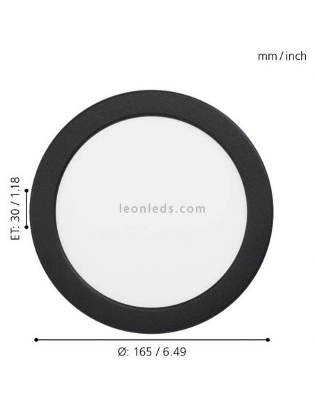 Downlight LED preto encastrado redondo Fueva 5 IP44 10,5W Dimensões Eglo