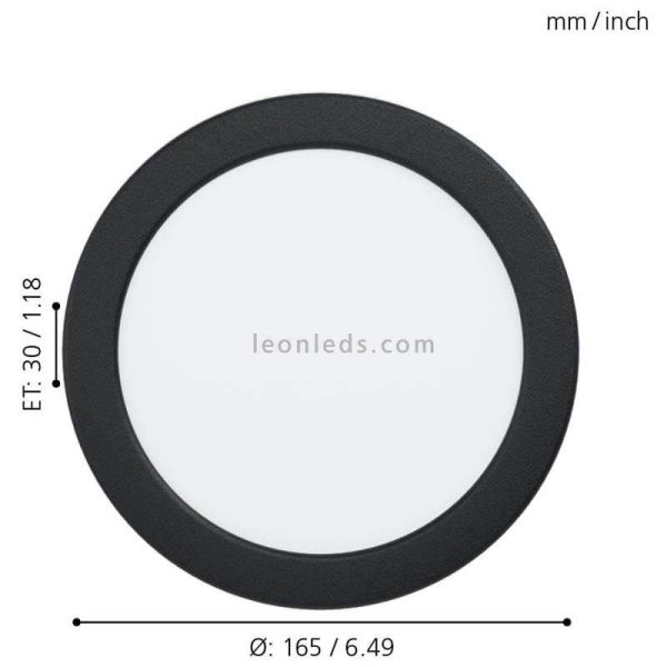 Downlight LED redondo empotrable negro Fueva 5 IP44 10,5W Eglo dimensiones
