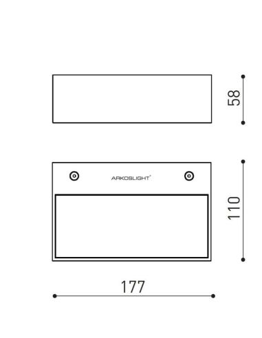 Dibujo dimensional del aplique de pared Rec Double Mini de Arkoslight | Leonleds