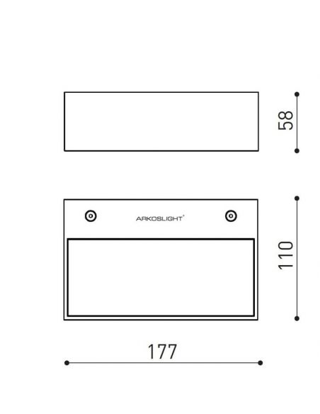 Dibujo dimensional del aplique de pared Rec Double Mini de Arkoslight | Leonleds