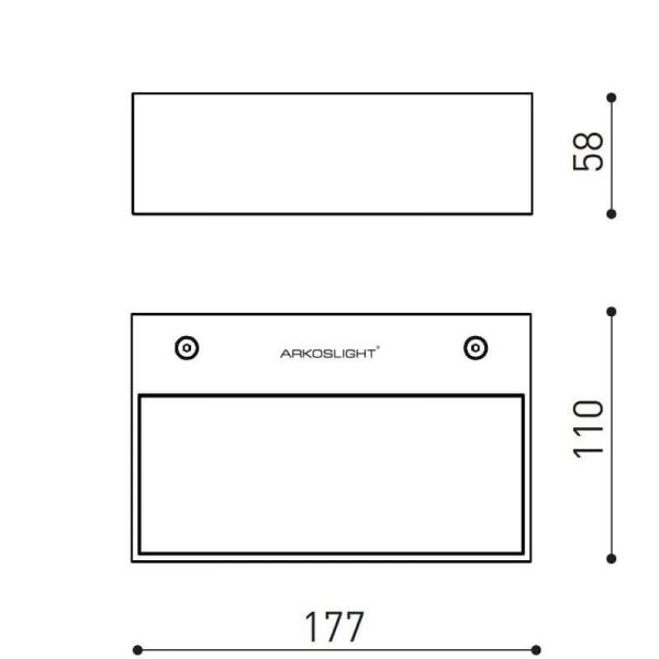 Dibujo dimensional del aplique de pared Rec Double Mini de Arkoslight | Leonleds