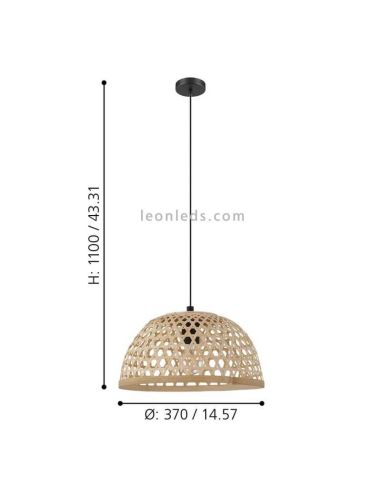 Lámpara colgante Claverdon de madera grande Eglo dimensiones