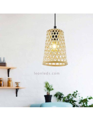 Lámpara colgante Claverdon de acero y madera pequeña Eglo