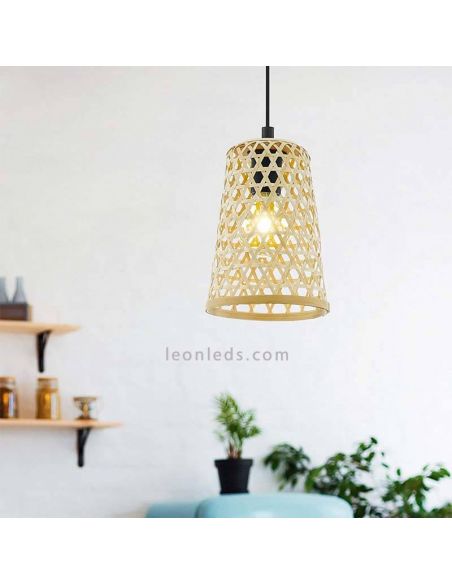 Lámpara colgante Claverdon de acero y madera pequeña Eglo