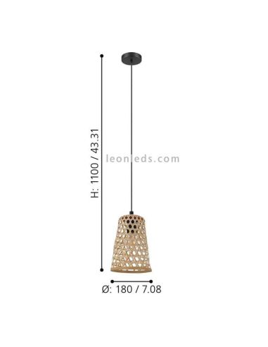 Petite suspension acier et bois Claverdon dimensions Eglo