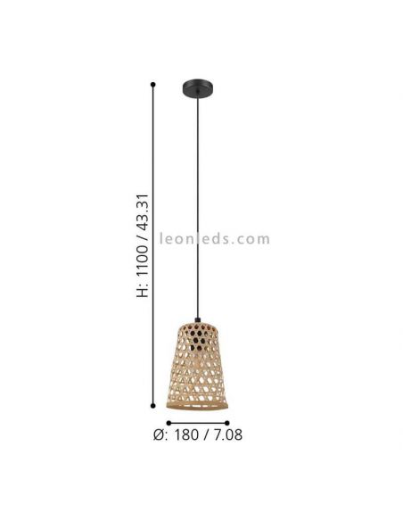 Lámpara colgante Claverdon de acero y madera pequeña Eglo  dimensiones