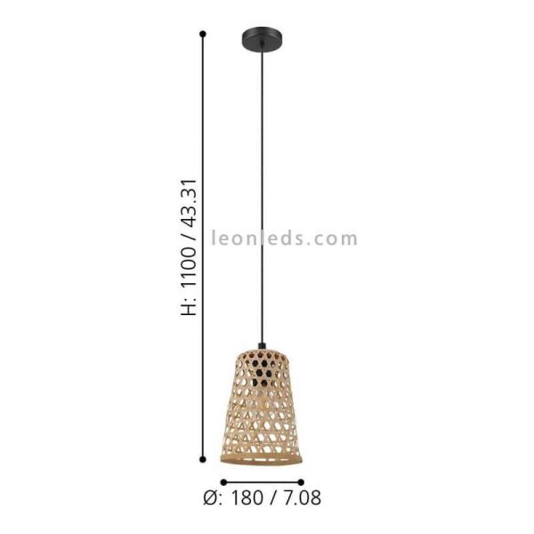 Petite suspension acier et bois Claverdon dimensions Eglo