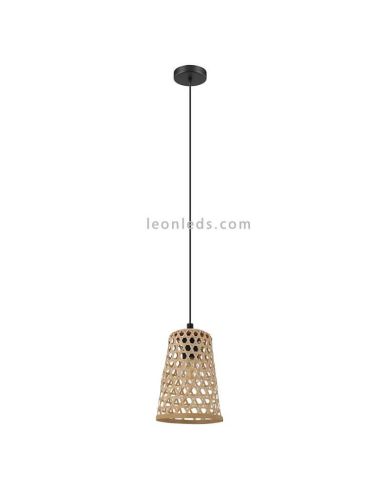 Lámpara colgante Claverdon de acero y madera pequeña