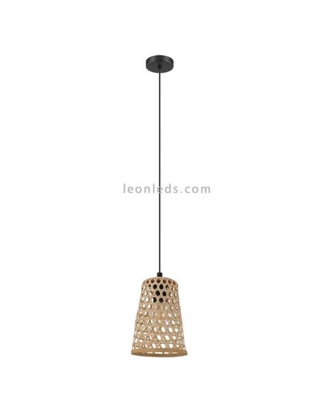 Lámpara colgante Claverdon de acero y madera pequeña