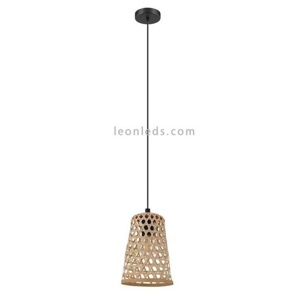 Lámpara colgante Claverdon de acero y madera pequeña