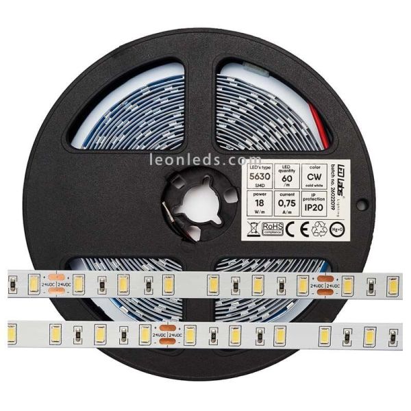 Tira LED 5630 18W/m 24V IP20 5Metros 100Lm/w