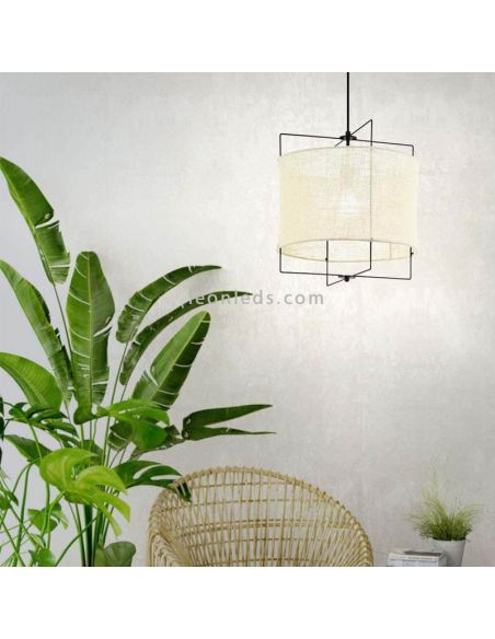 Lámpara colgante Bridekirk de lino y acero E27 ambiente