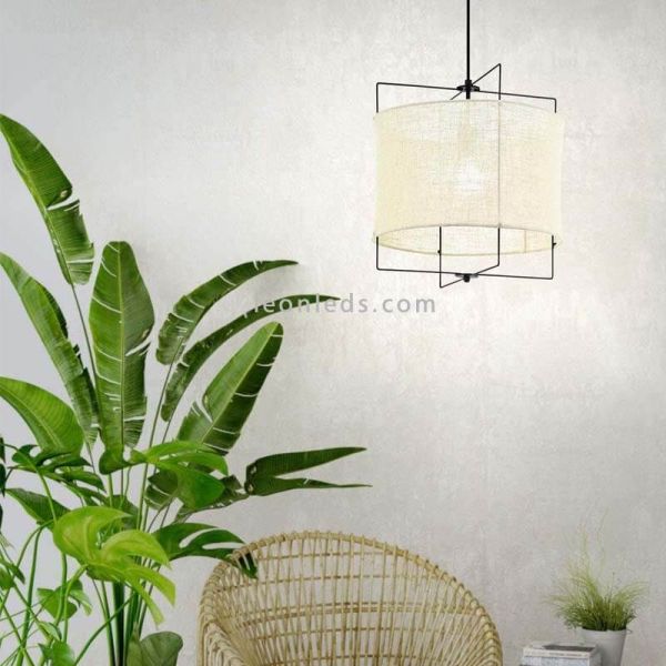 Suspension Bridekirk en lin et acier E27 ambiante