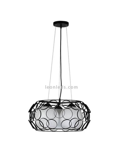 Luminária pendente de metal e vidro preto 3xE27 Peregrino Fabrilamp | Leon Iluminação LED
