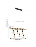 Dimensiones Lámpara colgante Townshend 6 luces de acero y madera