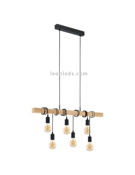 Lámpara colgante Townshend 6 luces de acero y madera