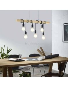 Suspension Townshend 6 lumières acier et bois 2