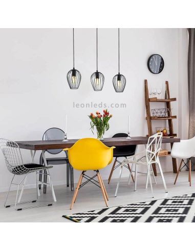 Lámpara colgante Newtown de color negra 3xE27 ambiente