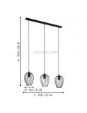 Dimensions de la suspension Newtown noire 3xE27