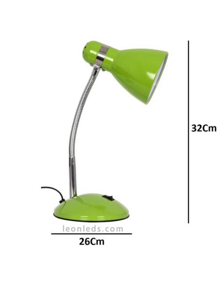 Flexo de estudio color verde bombilla 1xE27 Megara dimensiones marca Fabrilamp | LeonLeds Iluminación