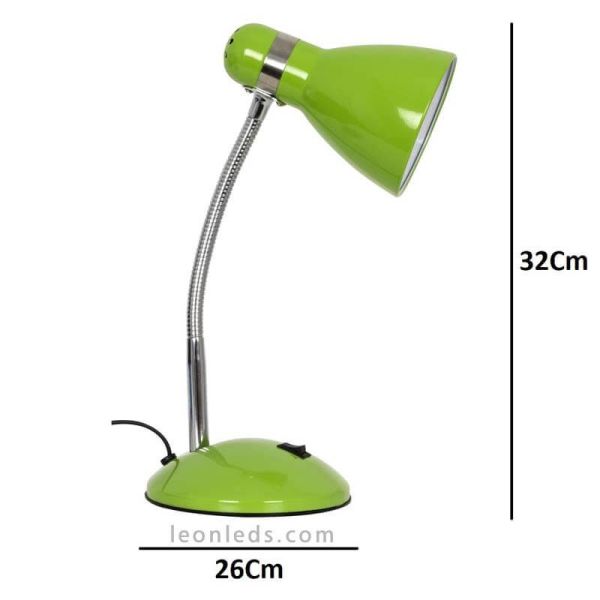 Flexo de estudio color verde bombilla 1xE27 Megara dimensiones marca Fabrilamp | LeonLeds Iluminación