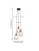 Lámpara colgante Tarbes  de 3 luces color cobre dimensiones