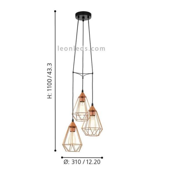 Dimensions suspension cuivre 3 lumières Tarbes