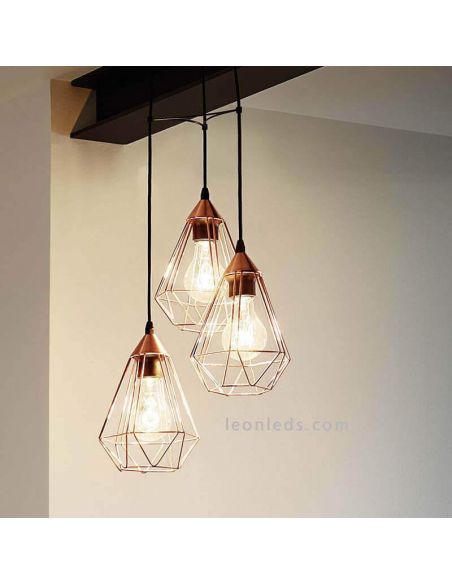 Candeeiro suspenso Tarbes de 3 luzes em cobre ambiente