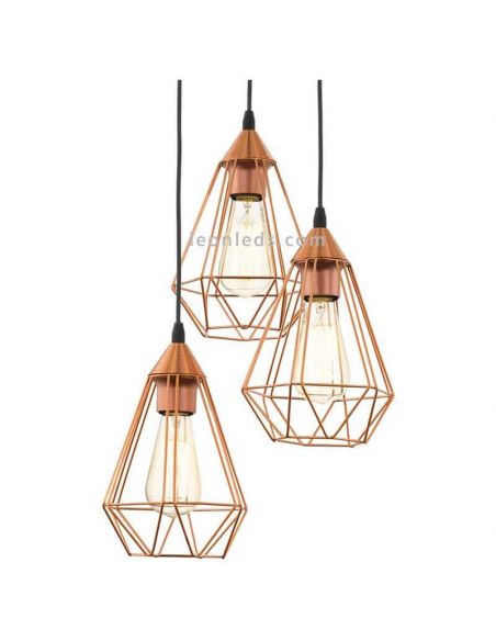 Candeeiro pendente Tarbes 3 luzes cor cobre atmosfera Eglo iluminação vintage