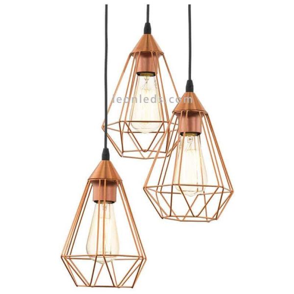 Suspension Tarbes 3 lumières couleur cuivre ambiance Eglo éclairage vintage