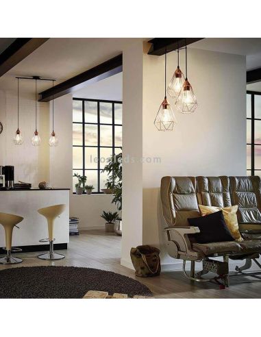 Lámpara colgante Tarbes  de 3 luces color cobre ambiente Eglo iluminación